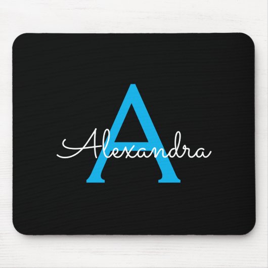 Blue Black Script Giron Monogram Name Mousepad (Vorne)