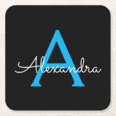 Blue Black Script Giron Monogram Name Rechteckiger Pappuntersetzer (Vorderseite)