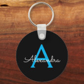 Blue Black Script Giron Monogram Name Schlüsselanhänger (Vorderseite)