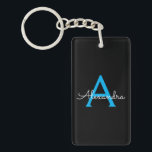Blue Black Script Giron Monogram Name Schlüsselanhänger<br><div class="desc">Schlüsselanhänger für Schwarz und Blau Einfaches Skript Monogram Name. Das macht den perfekten 16 Geburtstag,  Hochzeit,  Brautparty,  Jubiläum,  Babydusche oder Junggeselinnen-Abschied Geschenk für jemanden,  der Lieben glamourösen Luxus und schicke Stile.</div>
