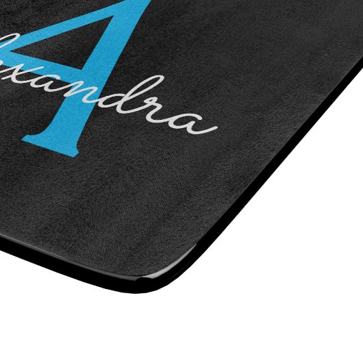 Blue Black Script Giron Monogram Name Schneidebrett (Ecke)