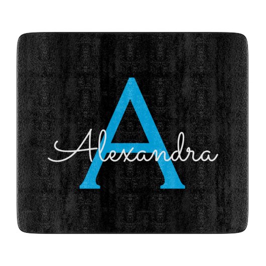 Blue Black Script Giron Monogram Name Schneidebrett (Vorderseite)