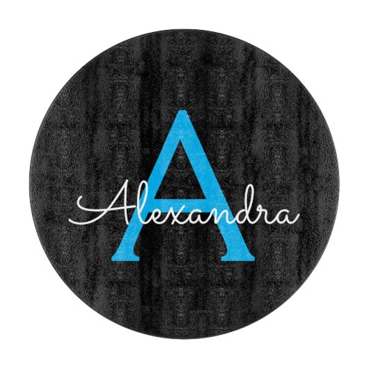 Blue Black Script Giron Monogram Name Schneidebrett (Vorderseite)