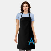 Blue Black Script Giron Monogram Name Schürze (Getragen)