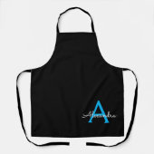 Blue Black Script Giron Monogram Name Schürze (Vorderseite)