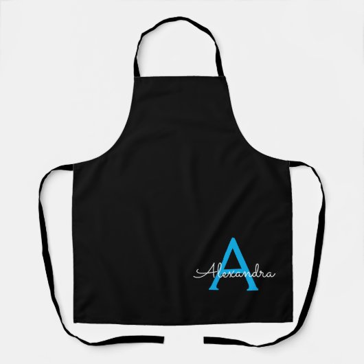 Blue Black Script Giron Monogram Name Schürze (Vorderseite)