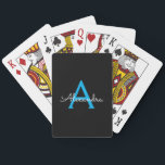 Blue Black Script Giron Monogram Name Spielkarten<br><div class="desc">Schwarz und Blau Einfache Script Monogram Name Playing Cards. Das macht den perfekten 16 Geburtstag,  Hochzeit,  Brautparty,  Jubiläum,  Babydusche oder Junggeselinnen-Abschied Geschenk für jemanden,  der Lieben glamourösen Luxus und schicke Stile.</div>