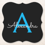 Blue Black Script Giron Monogram Name Untersetzer<br><div class="desc">Untersetzer für einfache,  schwarze und blaue Script-Monogram-Namenspapiere. Dies macht den perfekten Abschluss,  Geburtstag,  Hochzeit,  Brautparty,  Jubiläum,  Babydusche oder Junggeselinnen-Abschied Geschenk für jemanden,  die Lieben glamourösen Luxus und schicke Stile.</div>