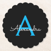 Blue Black Script Giron Monogram Name Untersetzer (Vorderseite)