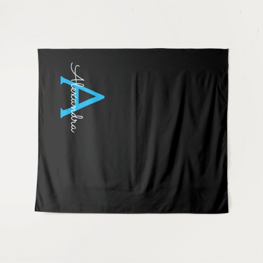 Blue Black Script Giron Monogram Name Wandteppich (Vorderseite (Horizontal))