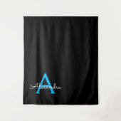 Blue Black Script Giron Monogram Name Wandteppich (Vorderseite)