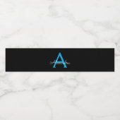 Blue Black Script Giron Monogram Name Wasserflaschenetikett (Einzelnes Label)