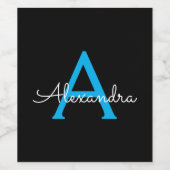 Blue Black Script Giron Monogram Name Weinetikett (Einzelnes Label)