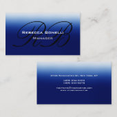 Blue Black Script Monogram Manager Business Card Visitenkarte (Vorne/Hinten)