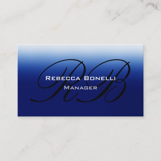 Blue Black Script Monogram Manager Business Card Visitenkarte (Vorderseite)