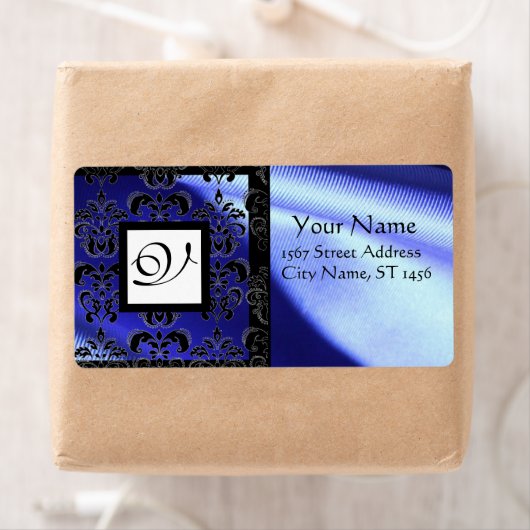 BLUE BLACK SILK DAMASK, SQUARE MONOGRAMM (Insitu)