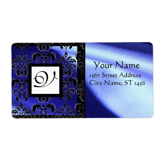 BLUE BLACK SILK DAMASK, SQUARE MONOGRAMM (Vorne)