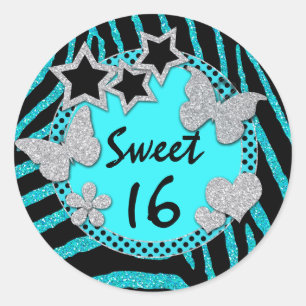 Blue Black Silver IMITATE Glitzer Sweet 16 Sticker