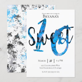 Blue Black Silver Spritzer Sweet 16 Geburtstag Einladung