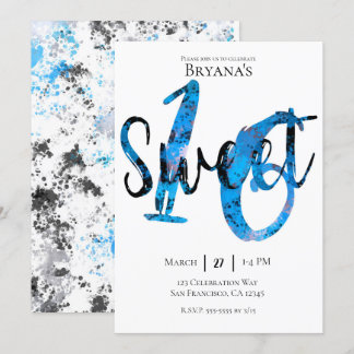 Blue Black Silver Spritzer Sweet 16 Geburtstag Einladung