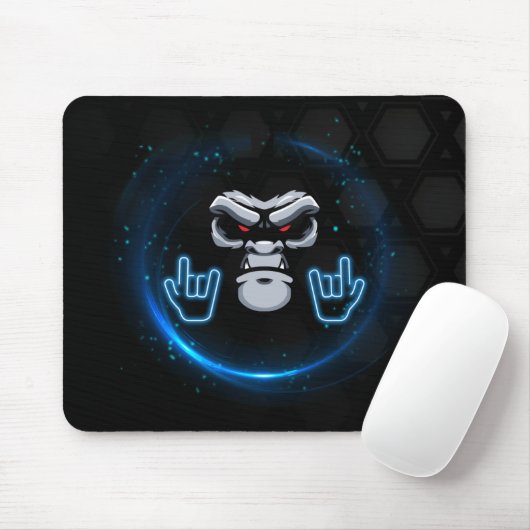 Blue & Black Simple Gorilla Face Mousepad (Mit Mouse)