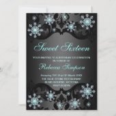Blue & Black Snowflake Sweet16 Birthday Einladung (Rückseite)