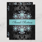 Blue & Black Snowflake Sweet16 Birthday Einladung (Vorne/Hinten)