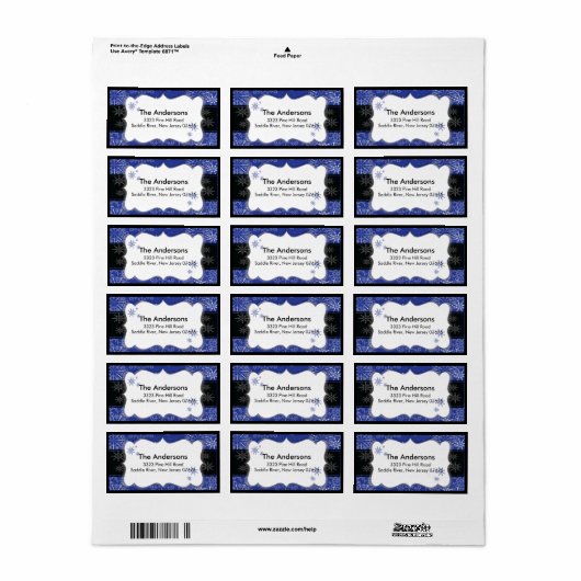 Blue Black Snowflake Winterurlaub Rücksendeadresse Adressaufkleber (Vorne)