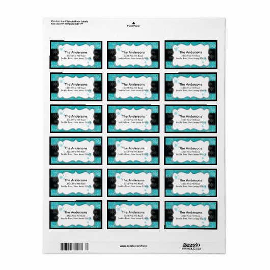 Blue Black Snowflake Winterurlaub Rücksendeadresse Adressaufkleber (Vorne)