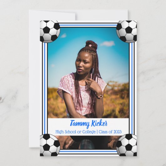Blue & Black Soccer Abschluss Ankündigung (Vorderseite)