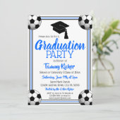 Blue & Black Soccer Graduation Party Einladung (Stehend Vorderseite)