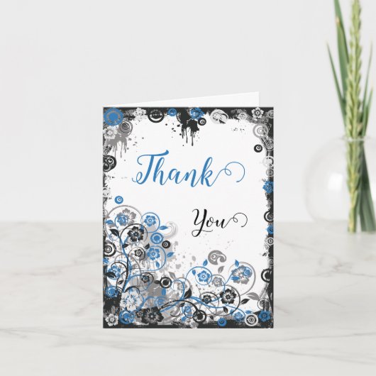 Blue & Black Splatter Floral Thank You Card Dankeskarte (Vorderseite)