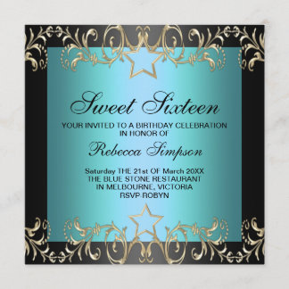 Blue & Black Star Sweet 16 Geburtstag Einladung