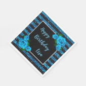 Blue Black Stripes Glitzer Blue Rose Geburtstag Serviette (Ecke)