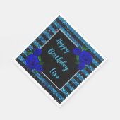 Blue Black Stripes Glitzer Deep Blue Rose Geburtst Serviette (Ecke)
