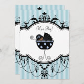 Blue Black Stripes Kinderdusche Einladungen (Vorne/Hinten)