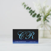 Blue Black Stylish Monogram Business Card Visitenkarte (Stehend Vorderseite)