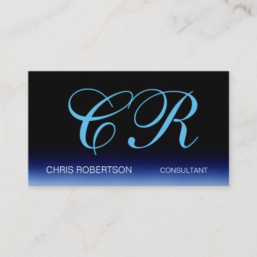 Blue Black Stylish Monogram Business Card Visitenkarte (Vorderseite)