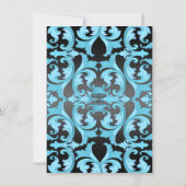 Blue/Black Sweet16 Damask & Tiara Birthday Invite Einladung (Rückseite)