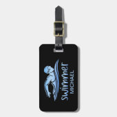 Blue Black Swimmer Schwimmbad Wasser Custom Lug Gepäckanhänger (Vorderseite vertikal)
