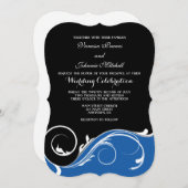 Blue Black Swirl Bracket Wedding Einladungen (Vorne/Hinten)