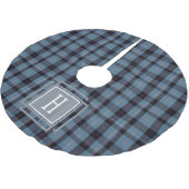 Blue Black Tartan Monogram Polyester Weihnachtsbaumdecke (Schrägansicht)