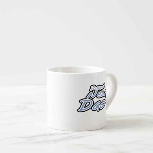 Blue/Black Text Proud New Dad Geschenke Espressotasse (Vorderseite Rechts)