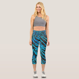 Blue & Black Tiger Strip Tierdruck Capri Leggings