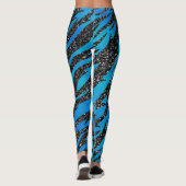Blue & Black Tiger Strip Tierdruck Leggings (Rückseite)