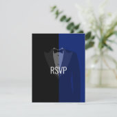 Blue Black Tuxedo Poker Bachelor Party RSVP Karte (Stehend Vorderseite)