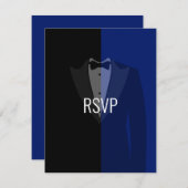 Blue Black Tuxedo Poker Bachelor Party RSVP Karte (Vorne/Hinten)