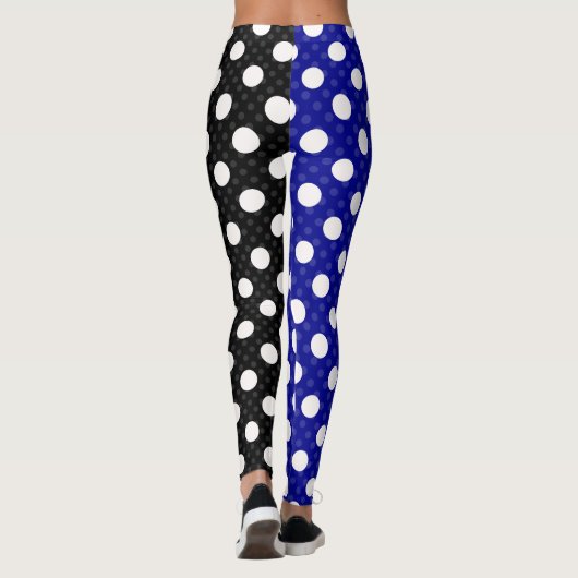 Blue Black Two Tone Split Polka Dots Leggings (Rückseite)
