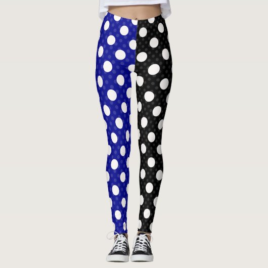 Blue Black Two Tone Split Polka Dots Leggings (Vorderseite)