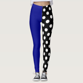 Blue Black Two Tone Split Polka Dots Leggings